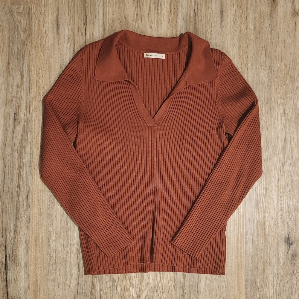 Marine Layer Rust Ribbed Long Sleeve Top